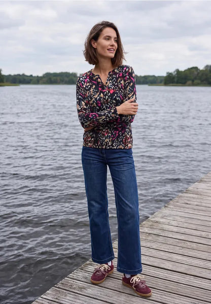 Cecil Split neck shirt in Truffe Brown Print 326025