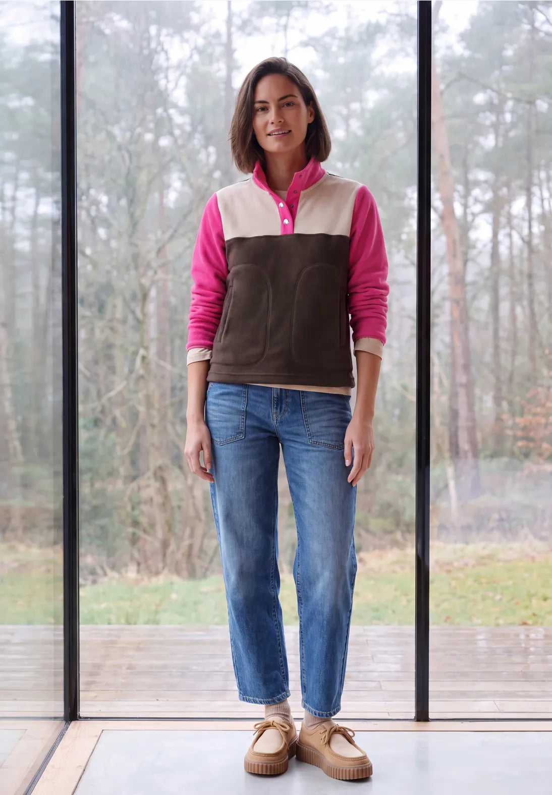 Cecil Fleece with 1/2 opening in colour block print  326029