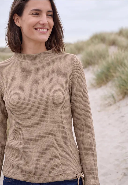 Cecil  Shirt with funnel neck and waffle texture on Mocha 326038