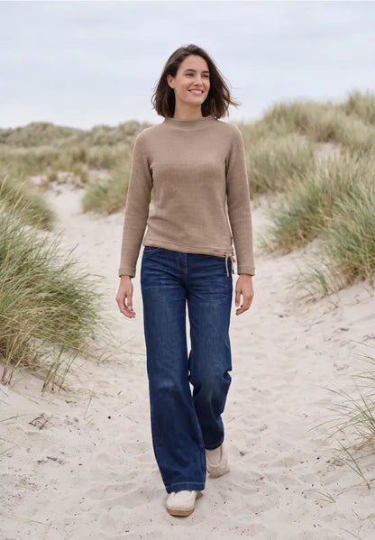 Cecil  Shirt with funnel neck and waffle texture on Mocha 326038