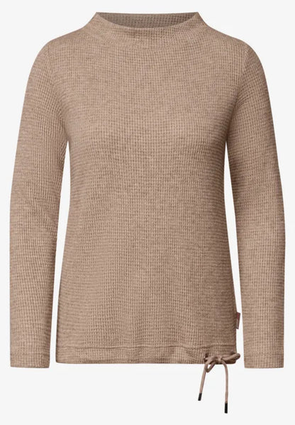 Cecil  Shirt with funnel neck and waffle texture on Mocha 326038