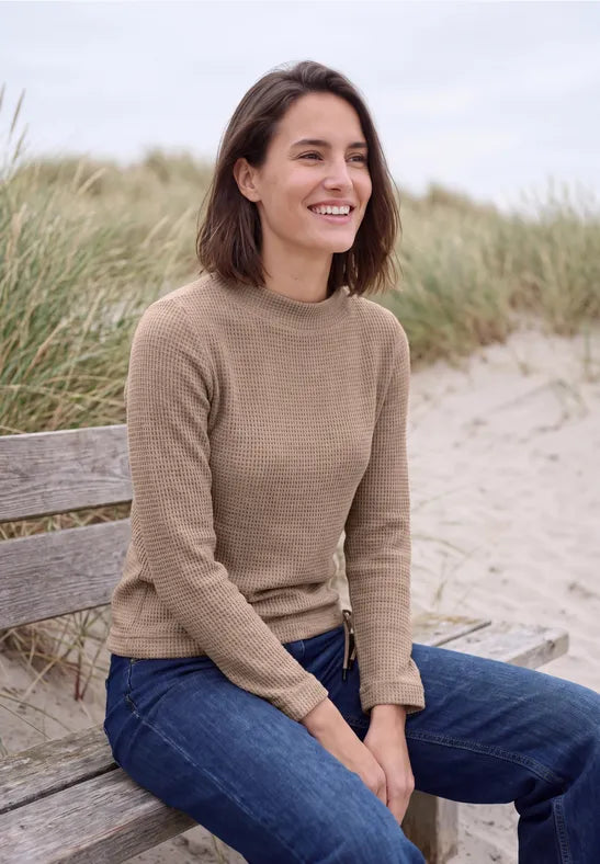 Cecil  Shirt with funnel neck and waffle texture on Mocha 326038