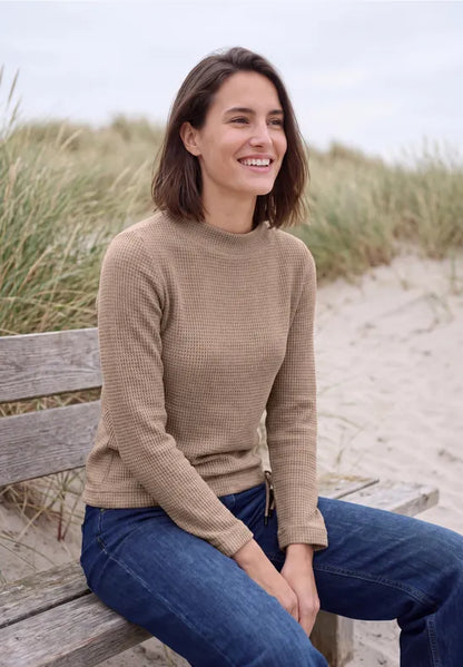 Cecil  Shirt with funnel neck and waffle texture on Mocha 326038
