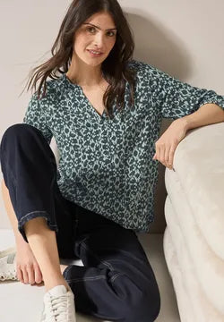 Cecil Print v neck blouse with subtle lurex thread 345548