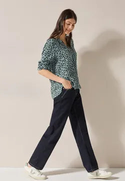 Cecil Print v neck blouse with subtle lurex thread 345548