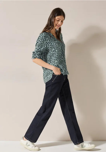 Cecil Print v neck blouse with subtle lurex thread 345548