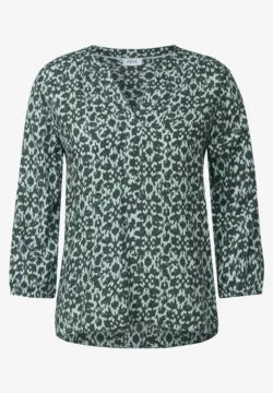 Cecil Print v neck blouse with subtle lurex thread 345548