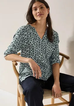 Cecil Print v neck blouse with subtle lurex thread 345548