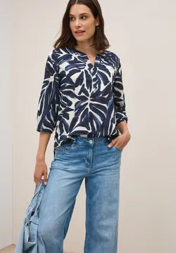 Cecil Pure cotton print notch neck blouse with 3/4 sleeve 345903