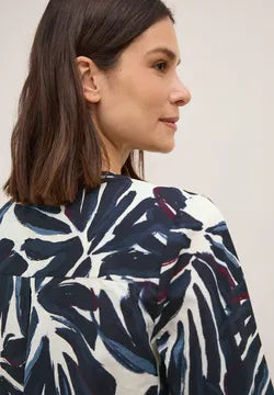 Cecil Pure cotton print notch neck blouse with 3/4 sleeve 345903