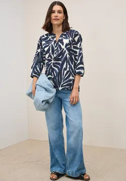 Cecil Pure cotton print notch neck blouse with 3/4 sleeve 345903
