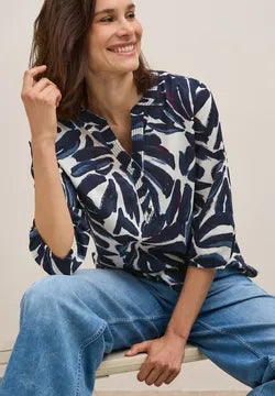 Cecil Pure cotton print notch neck blouse with 3/4 sleeve 345903