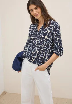 Cecil Blue printed blouse  with v neck and long sleeve