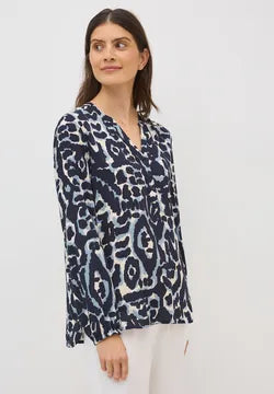 Cecil Blue printed blouse  with v neck and long sleeve