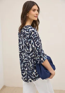 Cecil Blue printed blouse  with v neck and long sleeve