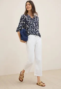 Cecil Blue printed blouse  with v neck and long sleeve