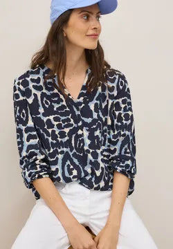 Cecil Blue printed blouse  with v neck and long sleeve