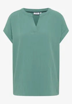 Cecil plain Jewel Green textured blouse with short sleeve 345990