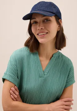 Cecil plain Jewel Green textured blouse with short sleeve 345990