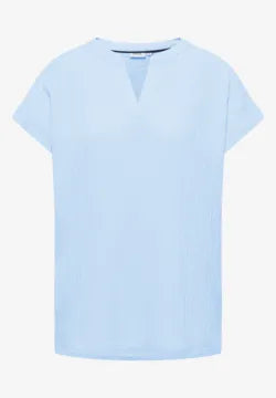 Cecil plain Sky ~Blue textured blouse with short sleeve 345990 Blue