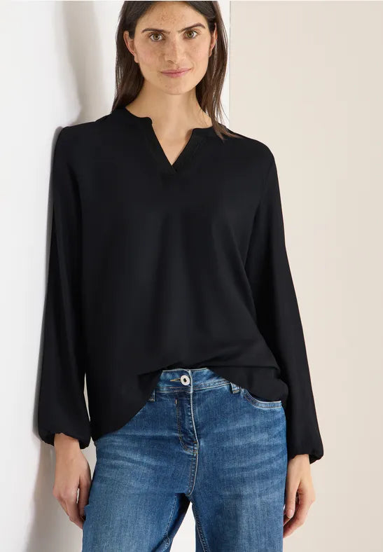 Cecil V Neck Blouse with glitter neck detail 6150