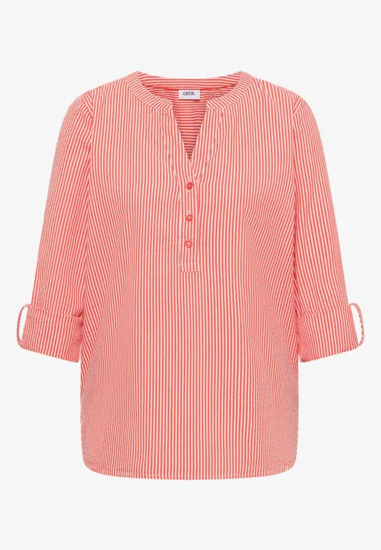 Cecil Cotton Seersucker pinstripe blouse in blue or Orange 345354