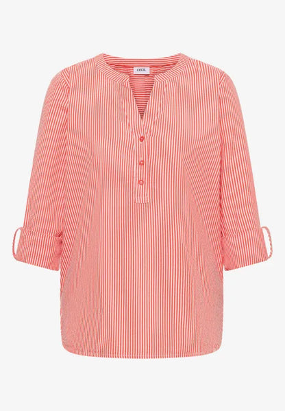 Cecil Cotton Seersucker pinstripe blouse in blue or Orange 345354