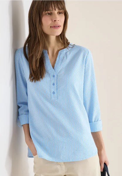 Cecil Cotton Seersucker pinstripe blouse in blue or Orange 345354