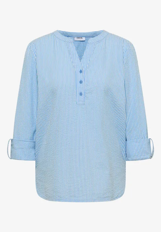 Cecil Cotton Seersucker pinstripe blouse in blue or Orange 345354