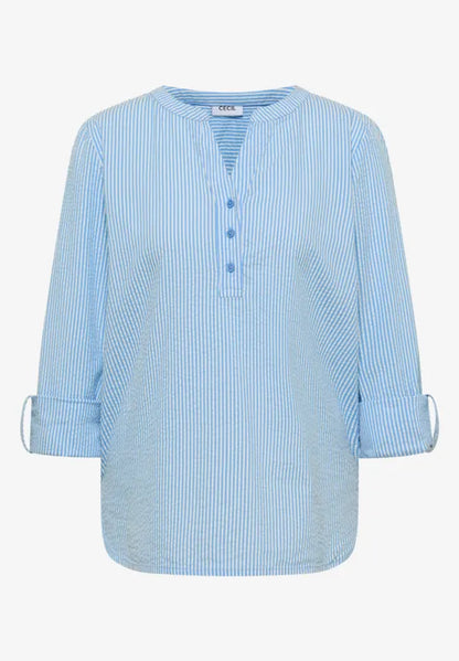 Cecil Cotton Seersucker pinstripe blouse in blue or Orange 345354