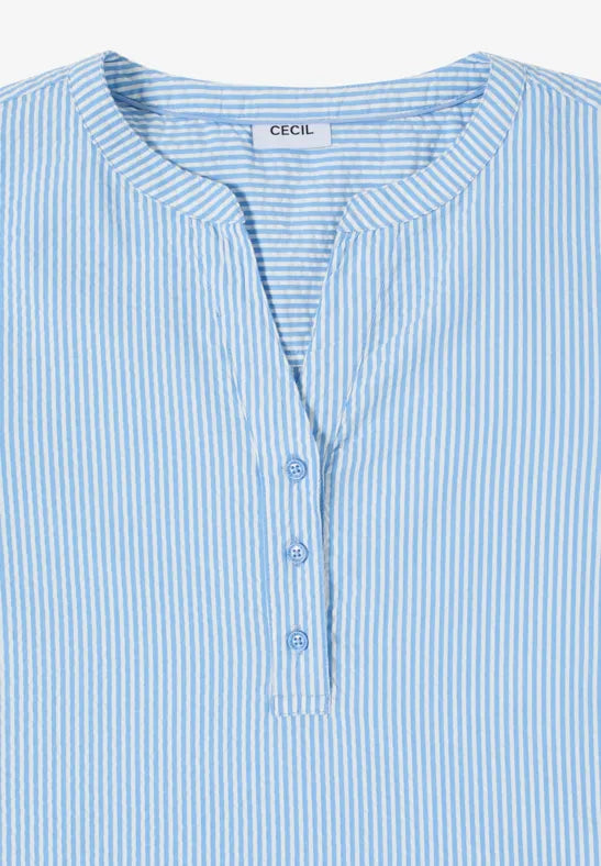 Cecil Cotton Seersucker pinstripe blouse in blue or Orange 345354