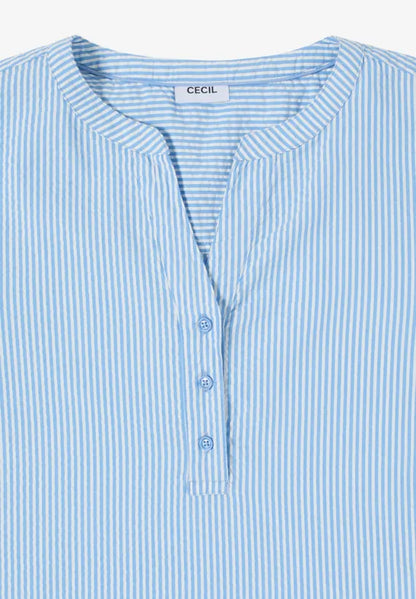 Cecil Cotton Seersucker pinstripe blouse in blue or Orange 345354