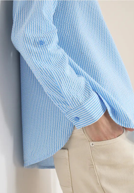 Cecil Cotton Seersucker pinstripe blouse in blue or Orange 345354