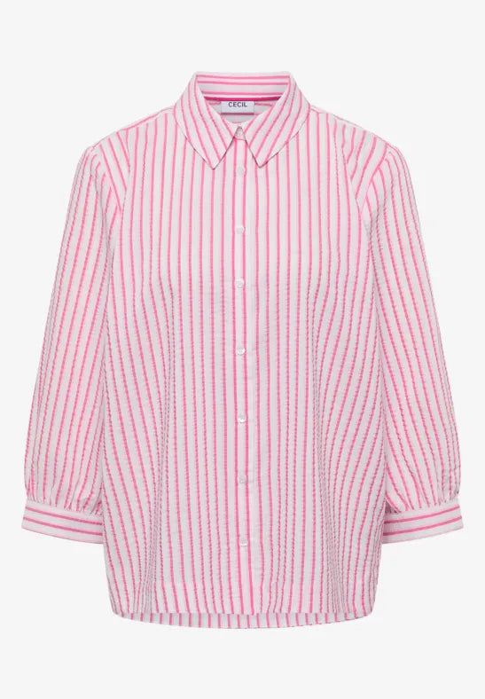 Cecil Pink Candy stripe Seersucker Blouse 346420