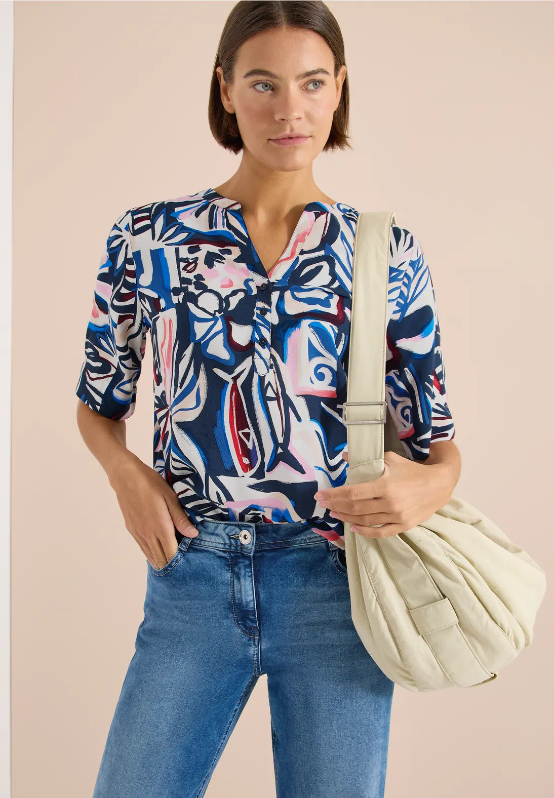 Cecil Short sleeve Blouse in Navy print 346525