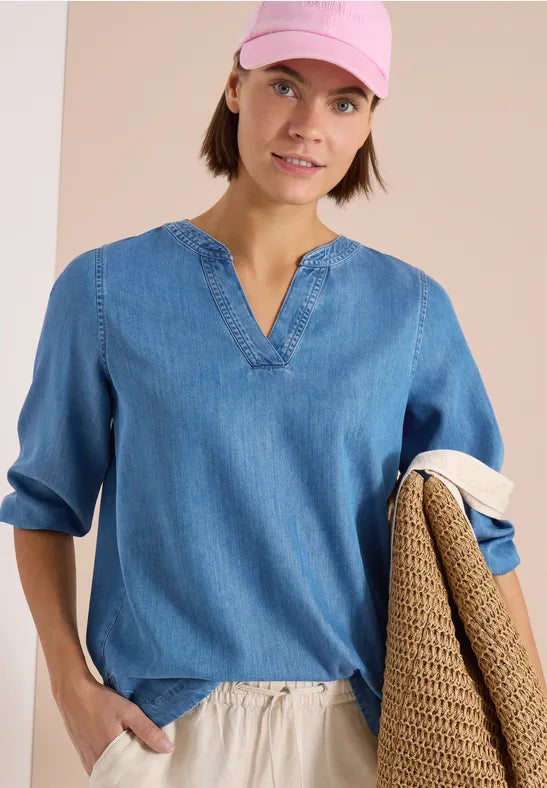 Cecil Super soft v Neck Denim shirt
