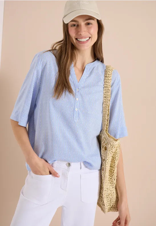 Cecil Short-sleeved blouse with v  neck and stripes 346621