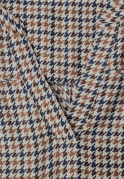 Cecil Long-sleeved top with split neck and tan Navy print  347000