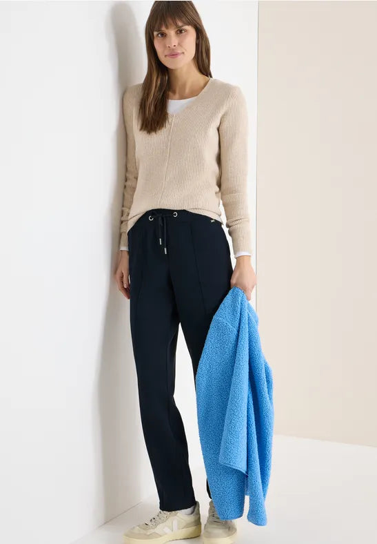 Cecil Tracy Trousers with elasticated waist in Navy or Taupe 30" leg   380550