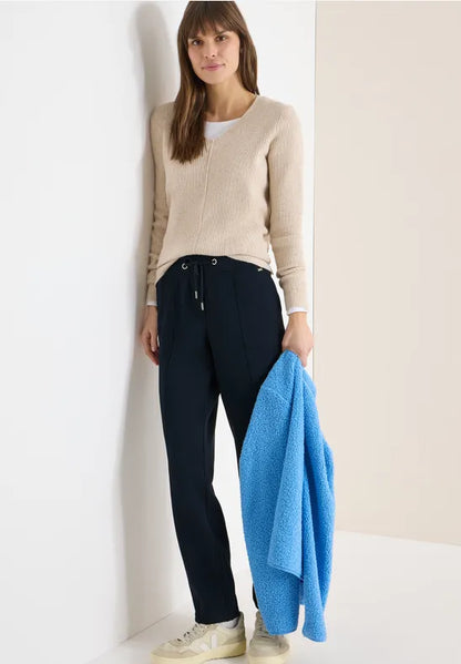 Cecil Tracy Trousers with elasticated waist in Navy or Taupe 30" leg   380550