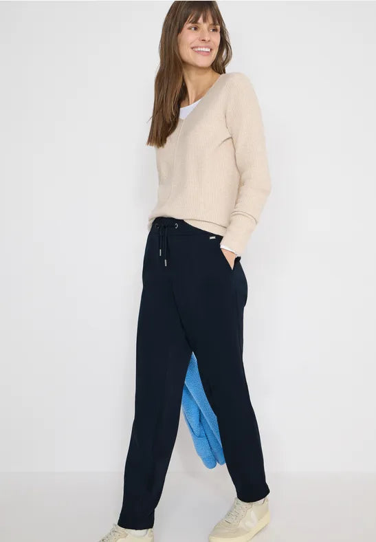 Cecil Tracy Trousers with elasticated waist in Navy or Taupe 30" leg   380550