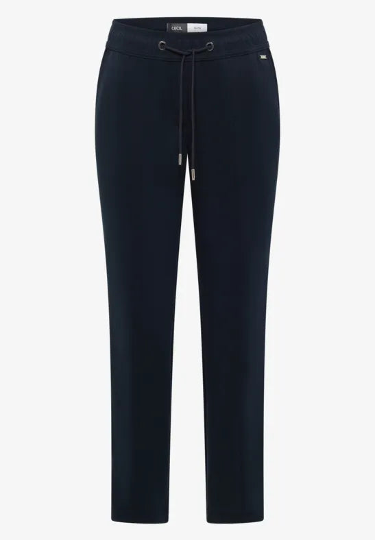 Cecil Tracy Trousers with elasticated waist in Navy or Taupe 30" leg   380550