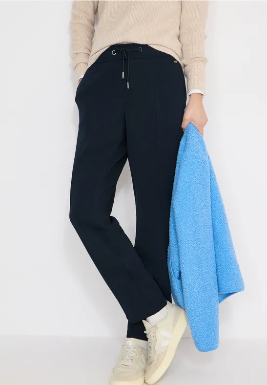 Cecil Tracy Trousers with elasticated waist in Navy or Taupe 30" leg   380550