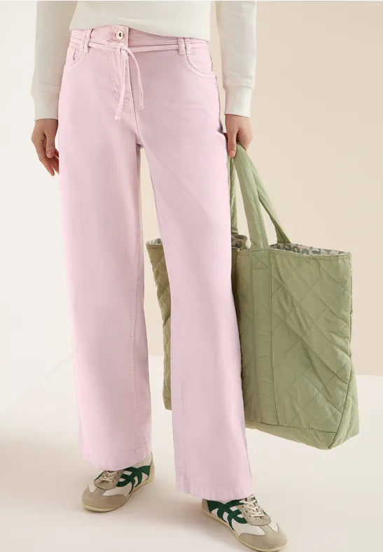 Cecil High waist 28" wide leg jeans in blush pin 380672 Pink