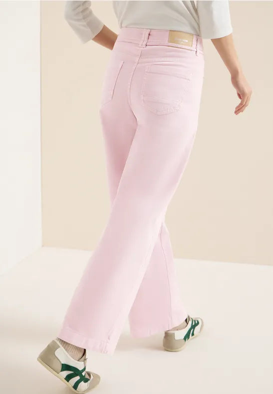 Cecil High waist 28" wide leg jeans in blush pin 380672 Pink