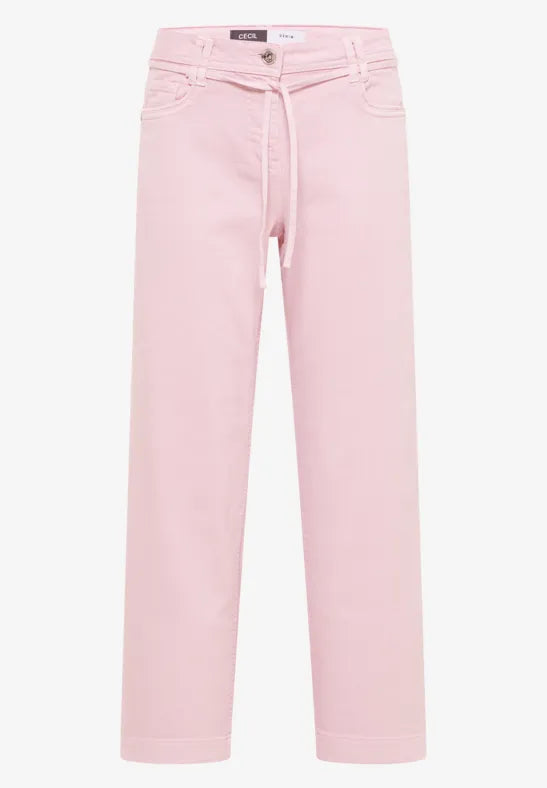 Cecil High waist 28" wide leg jeans in blush pin 380672 Pink