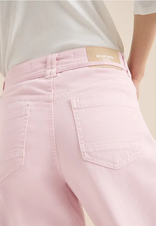 Cecil High waist 28" wide leg jeans in blush pin 380672 Pink