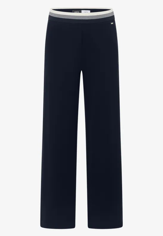 Cecil Navy  High waist straight leg trousers in a loose fit 380674