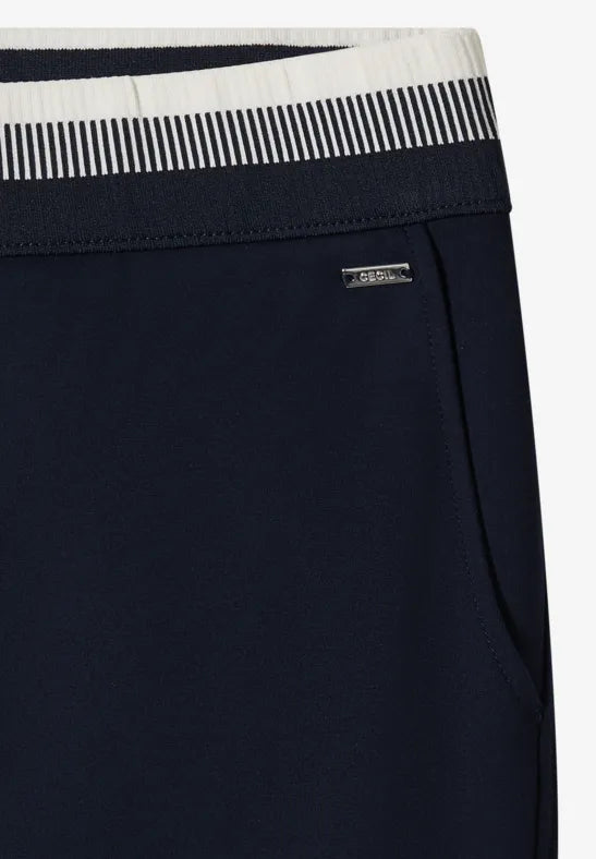 Cecil Navy  High waist straight leg trousers in a loose fit 380674