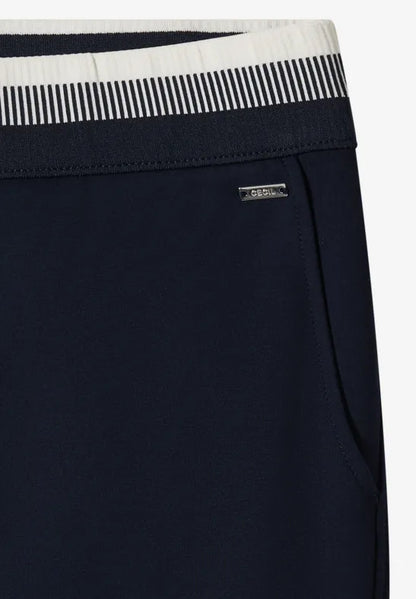 Cecil Navy  High waist straight leg trousers in a loose fit 380674